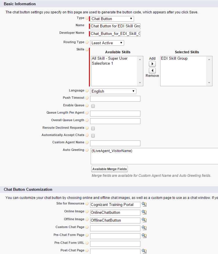 Salesforce Live Chat Buttons