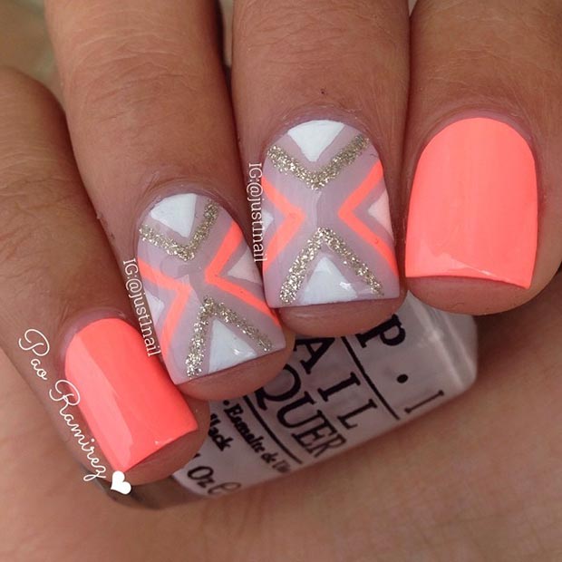 Short Neon Orange Nail Design Short Neon Orange Nail Design