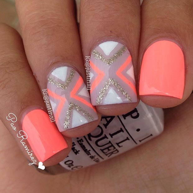 Short Neon Orange Nail Design