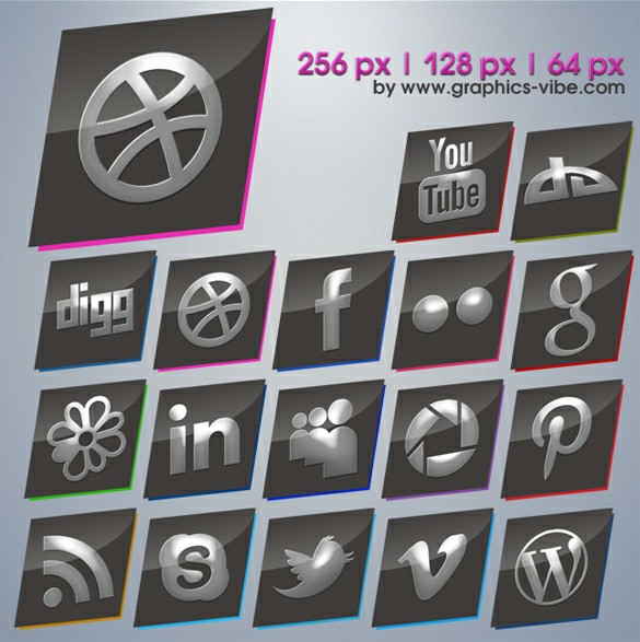 13 Media Social Glossy Icons PSD Images