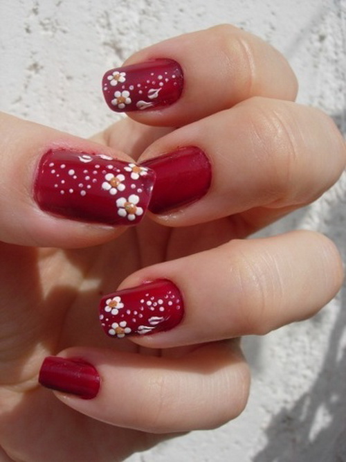 White Nail Art Design Flowers