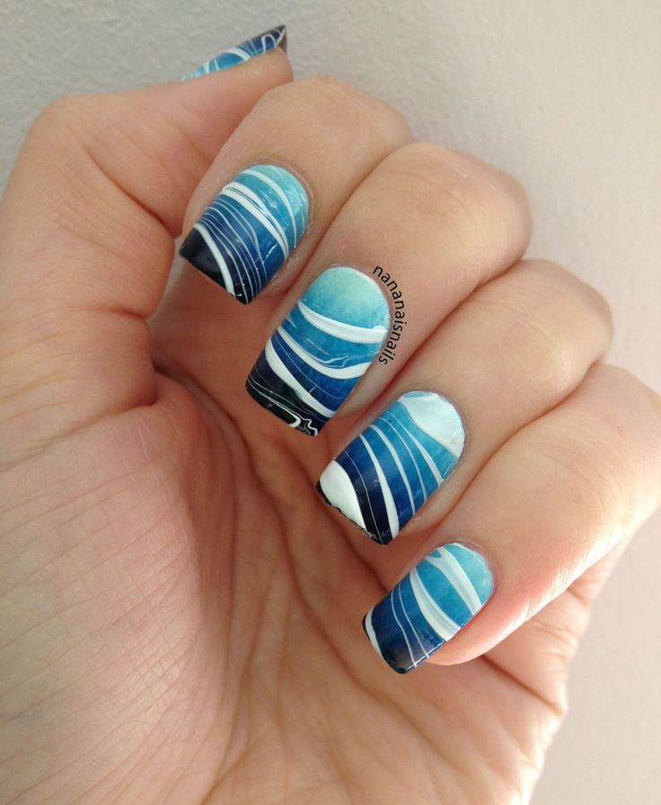 Blue Water Marble Nail Art