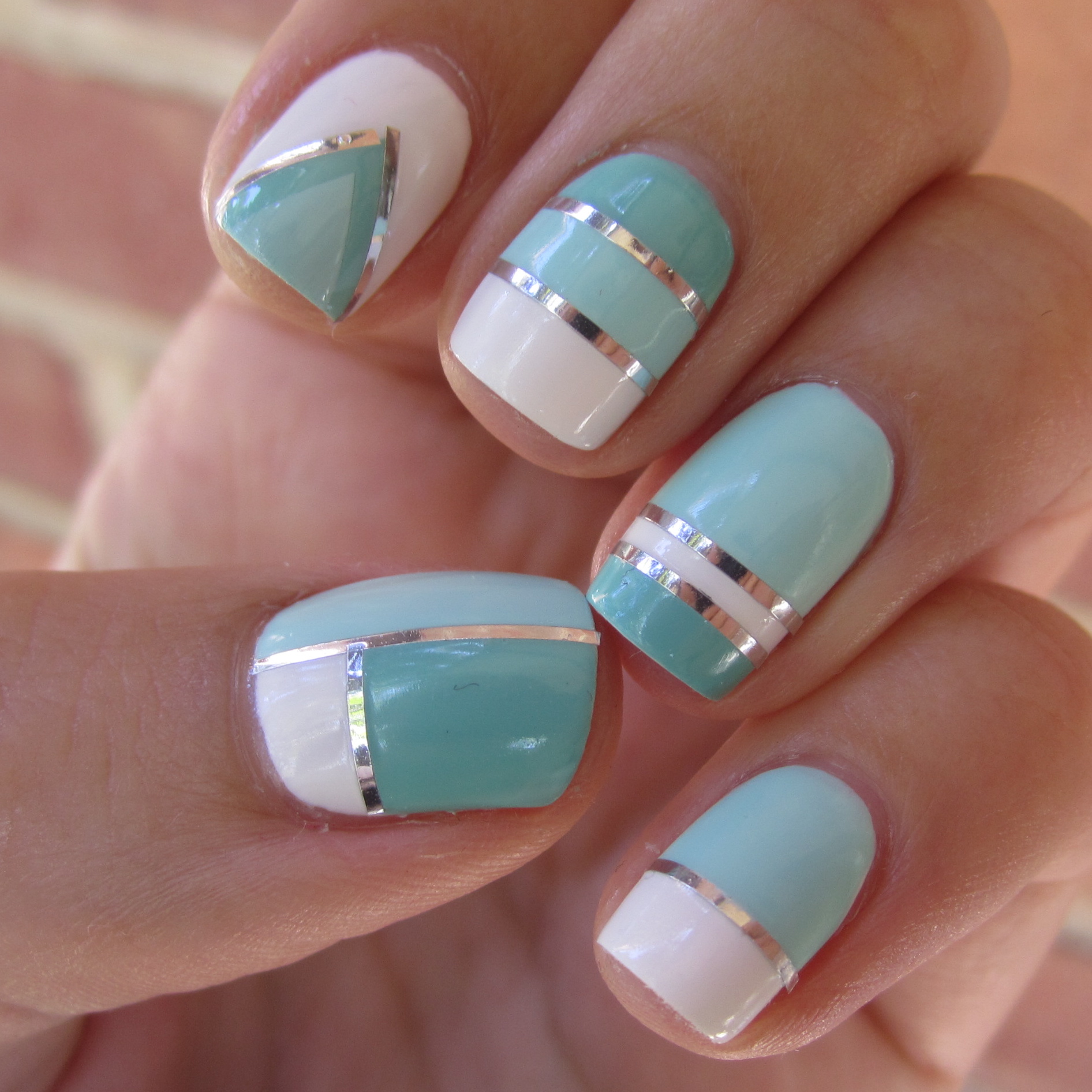 Blue White and Silver Nail Art Blue White and Silver Nail Art
