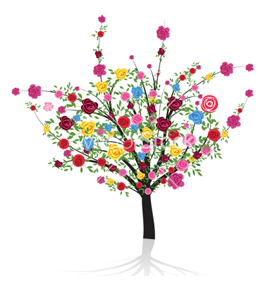 Cartoon Tree with Flowers