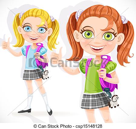 Cute Girl with Backpack Clip Art
