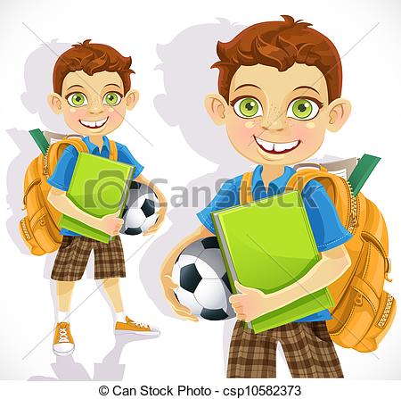 Cute Student with Backpack Clip Art