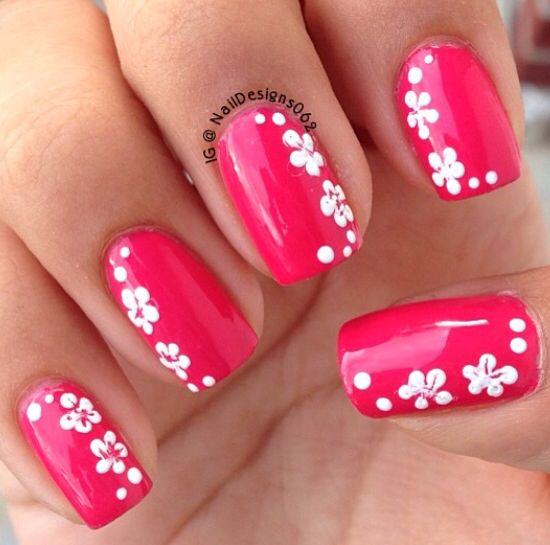 Hawaiian Flower Nail Art Designs