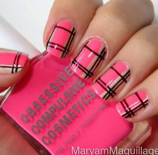 Pink Plaid Nail Design