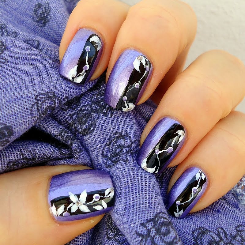 Purple and Black Nail Art Design