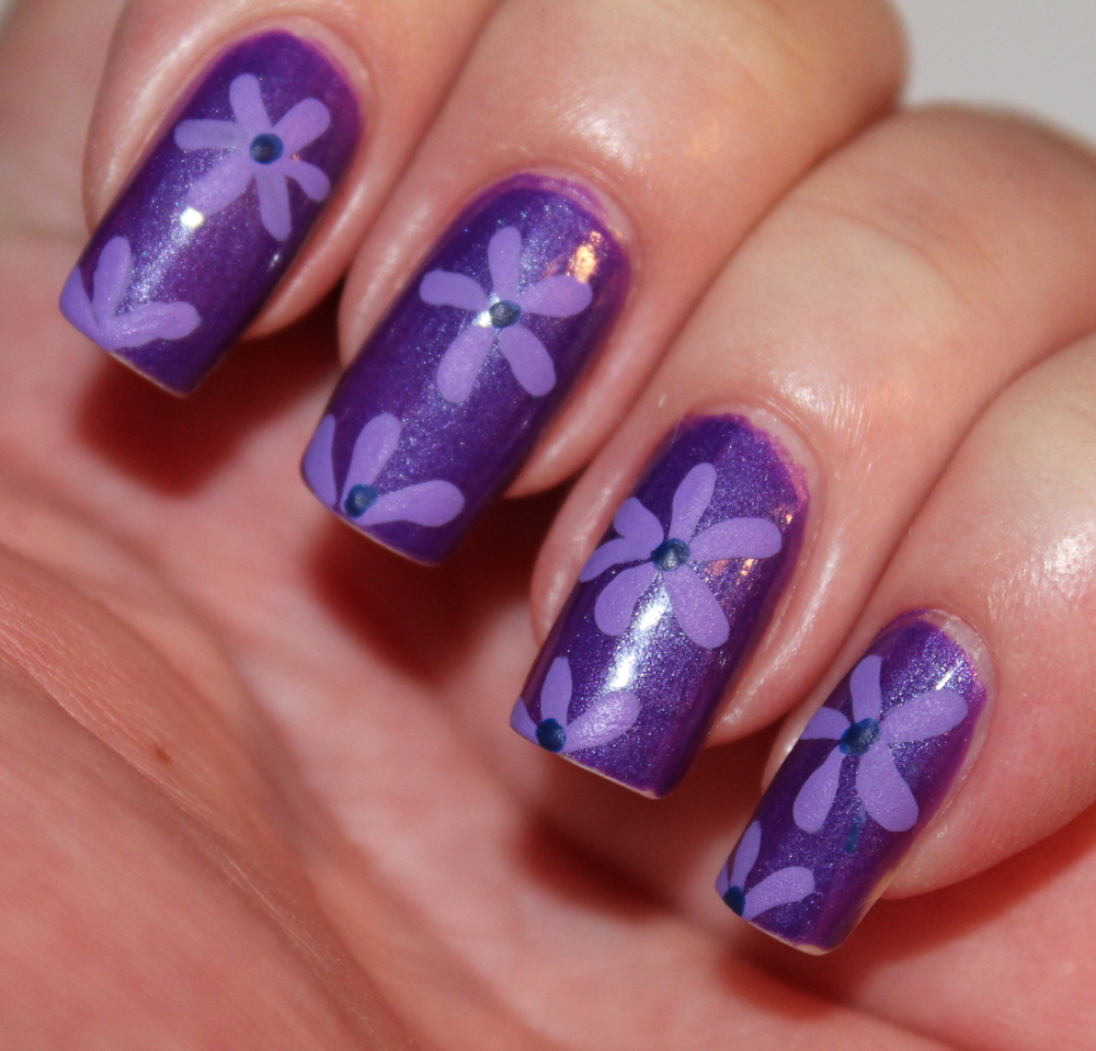 Purple Flower with Nail Art Design