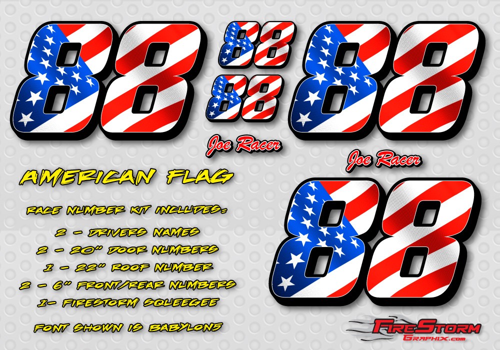 Race Car Number American Flag