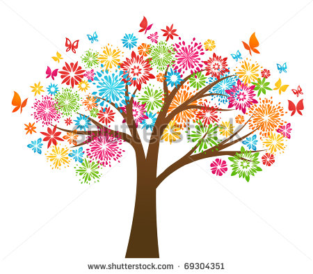 Vector Graphic Tree with Flowers