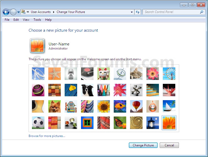 Windows 7 Change User Account Icon