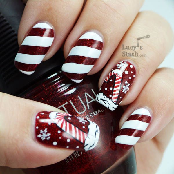 Christmas Candy Cane Nail Art