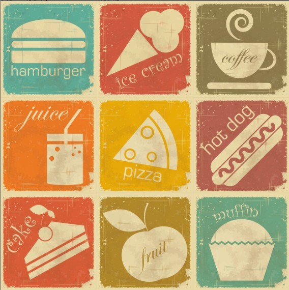 Food Icons Vector Set of Vintage Retro