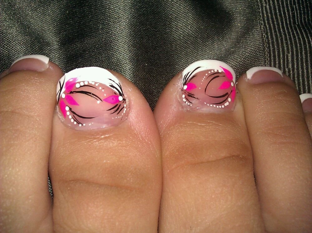 French Pedicure with Flower Design