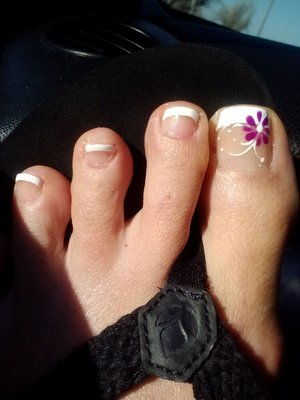 French Pedicure with Flower Design