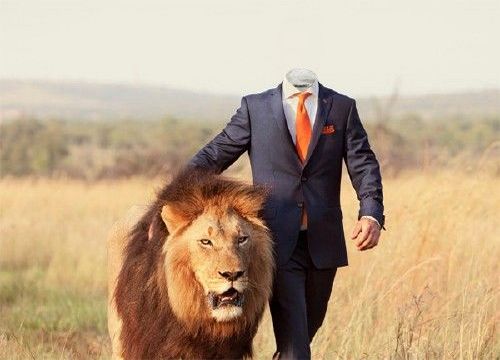 Lion with Man in Suit