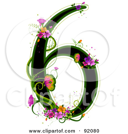 Number 6 Clip Art with Butterflies