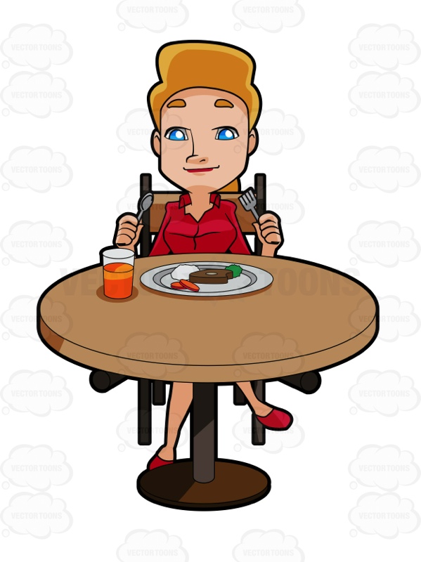 People Sitting Down at Table Cartoon