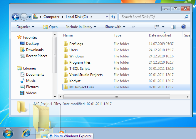 Pin Folder to Taskbar Windows 7