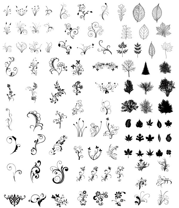 18 Black And White Leaves PSD Images