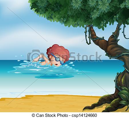 Swimming at Beach Clip Art