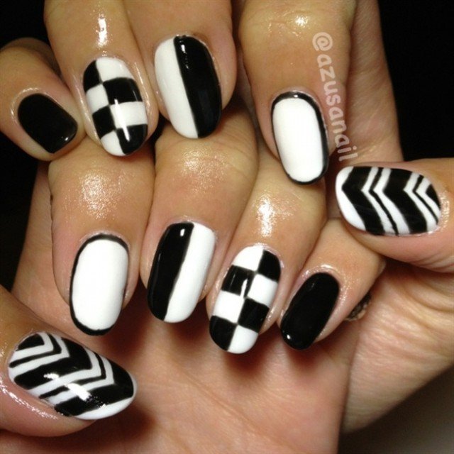 2015 Black and White Nails Designs