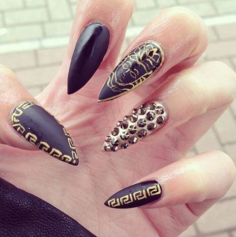 Black and Gold Stiletto Nail Designs