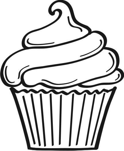 Black and White Cupcake Outline Clip Art
