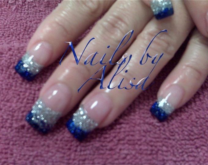 Blue and Silver Glitter Nails