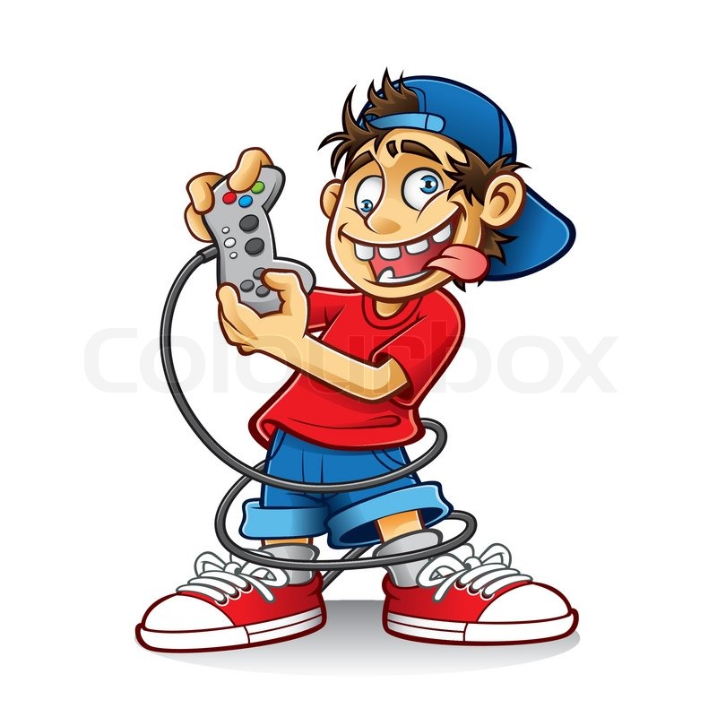Cartoon Boy Playing Video Games