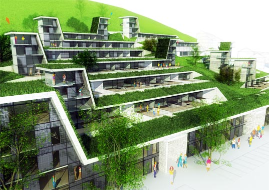 Green Building into Hillside