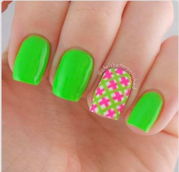 Lime Green and Pink Nail Designs