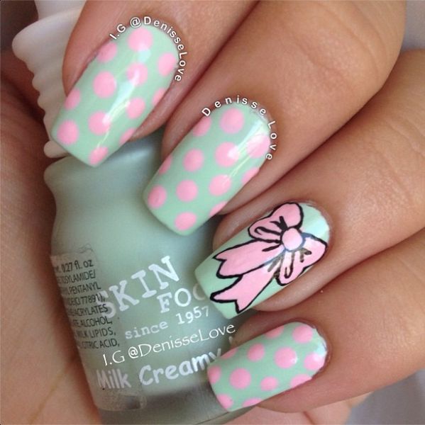 Mint Green Nails with Design