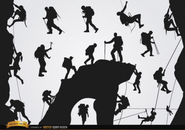 People Silhouette Mountain Climbing Icons
