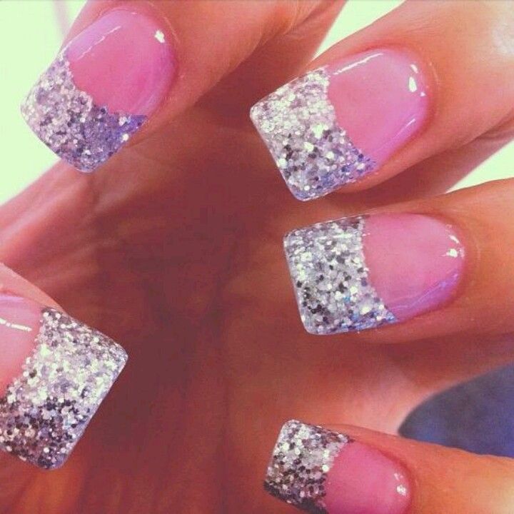 Pink Glitter French Tip Nail Designs