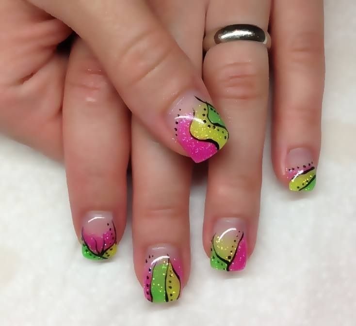 Pink Green and Yellow Nail Designs