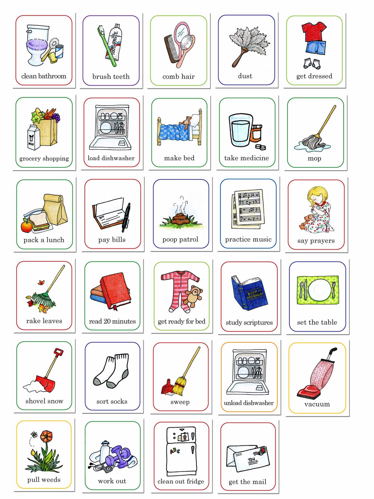 Preschool Chore Chart Clip Art