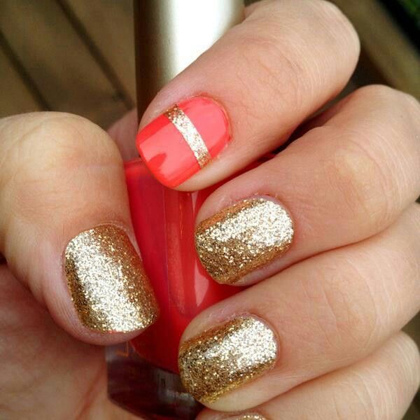 Red and Gold Glitter Nails