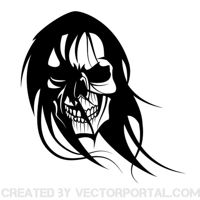 Skull with Long Hair