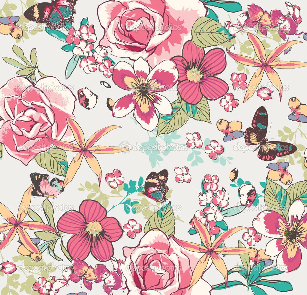 Vintage Flower Vector Pattern