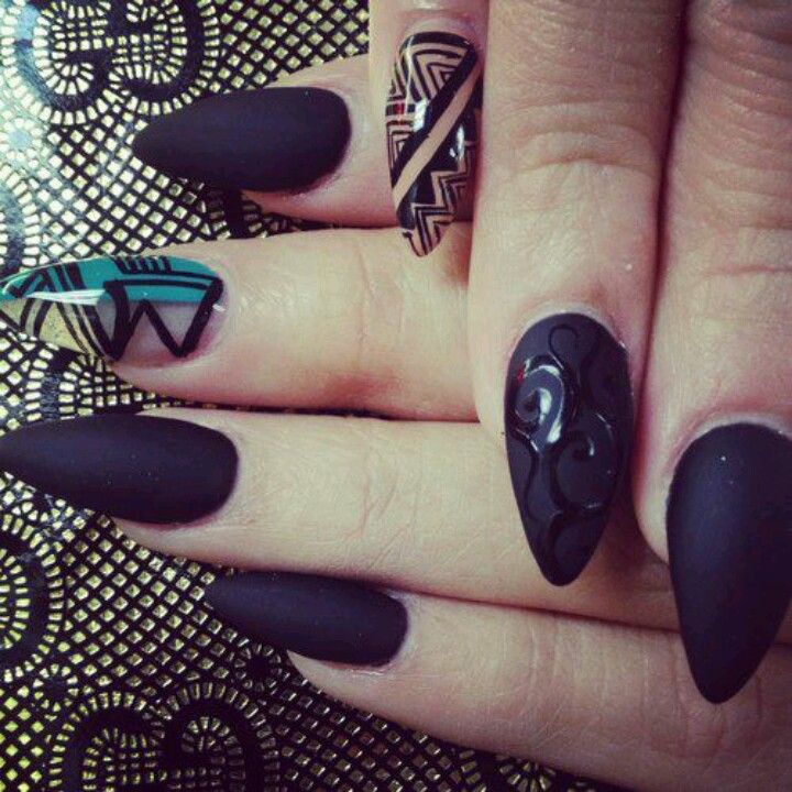 Black Matte Stiletto Nails