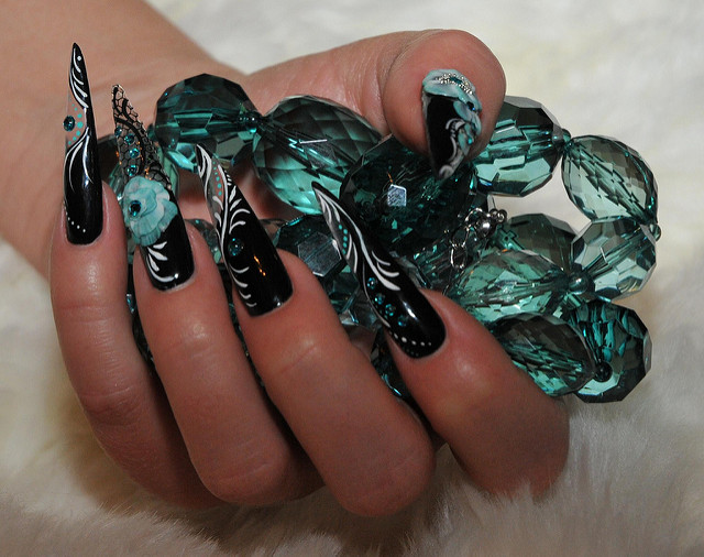Black Turquoise Nail Art Design