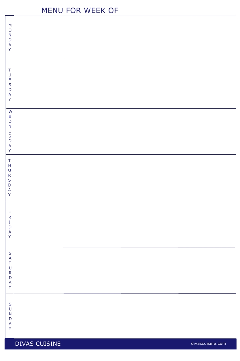 Free Printable Blank Weekly Menu Templates