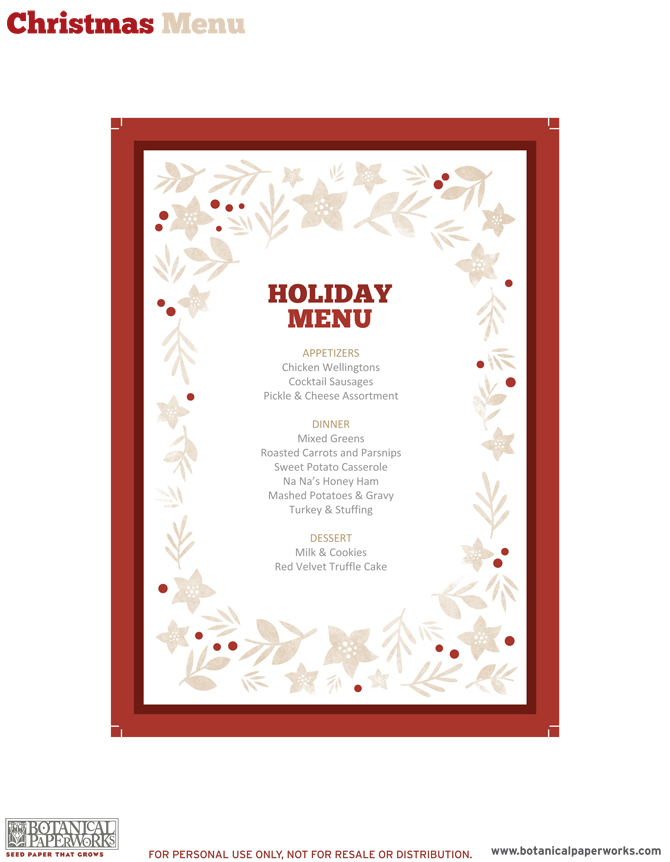 Free Printable Christmas Menu Templates