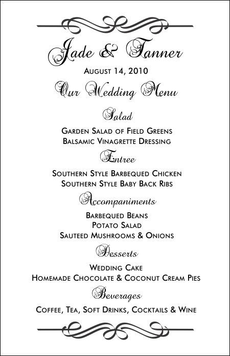 Free Printable Wedding Menu Templates