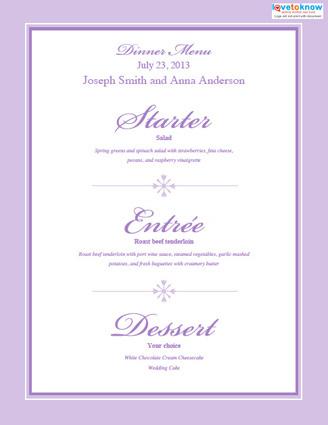 Free Printable Wedding Menu Templates