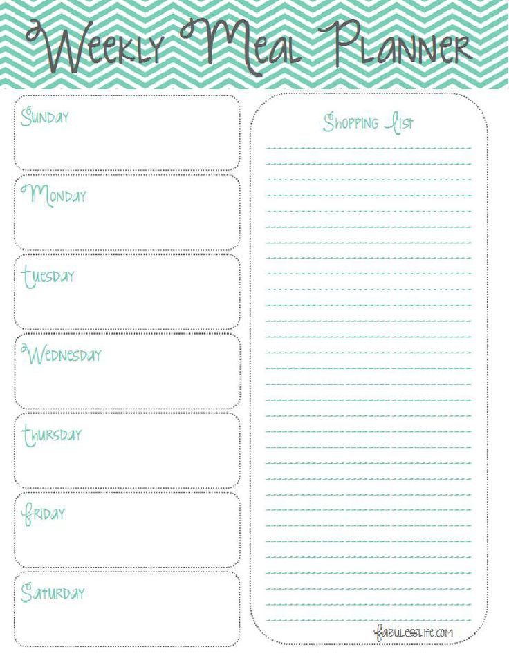 Free Printable Weekly Menu Planner Template