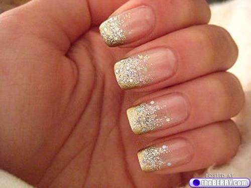 Gold French Manicure with Glitter